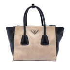 Bicolor Glace Calf Twin Pocket Double Handle Satchel