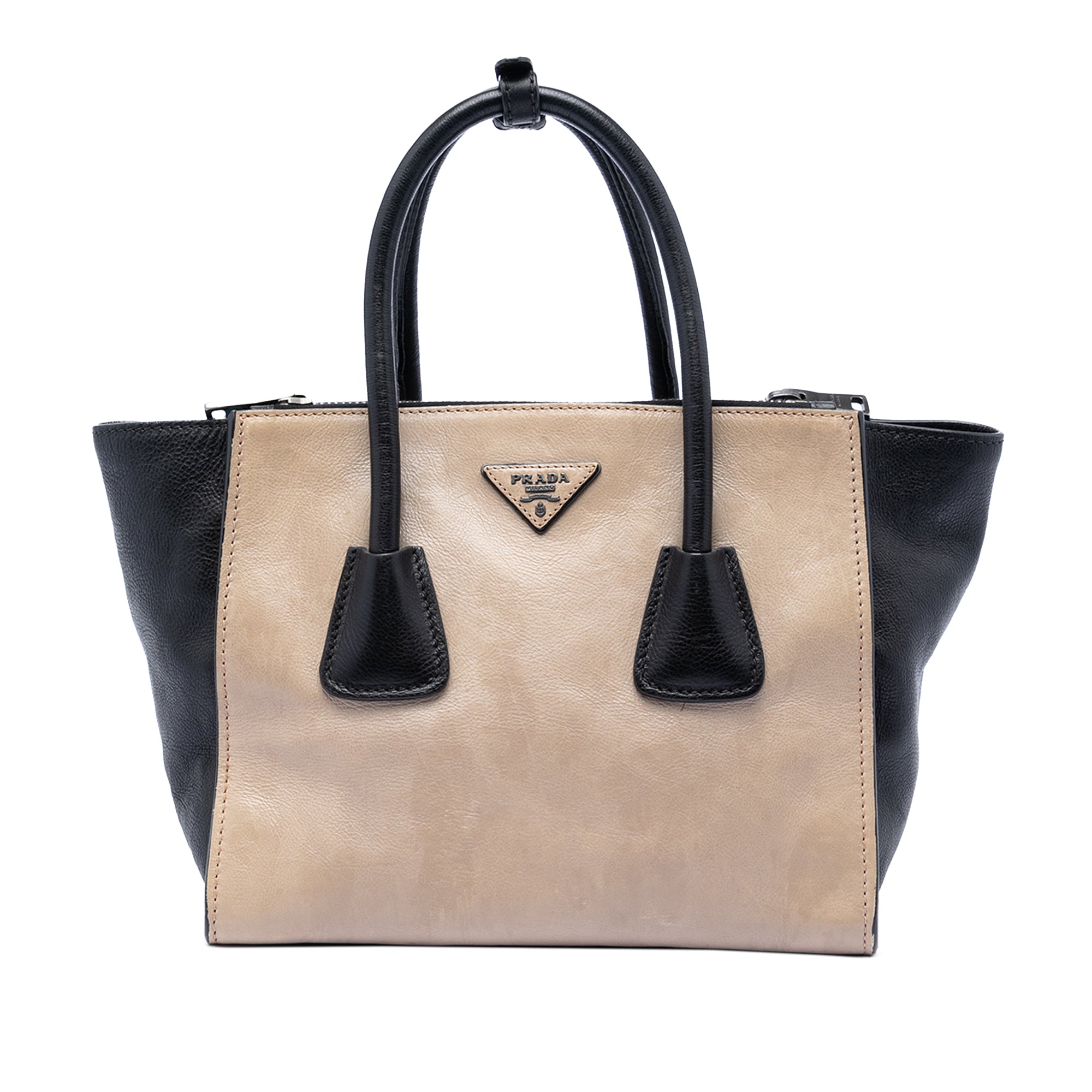 Bicolor Glace Calf Twin Pocket Double Handle Satchel