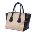 Bicolor Glace Calf Twin Pocket Double Handle Satchel