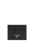 Prada Leather Card Case with Triangular Logo Plaque Card Case — Black