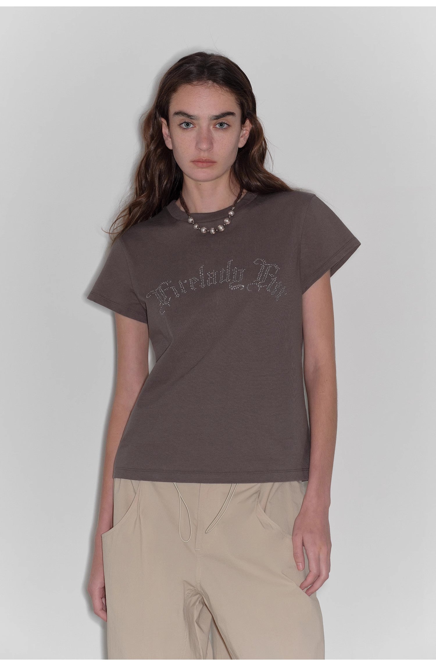 May Time luxury brand same version 3D long-staple cotton slightly waist rivet T-shirt
