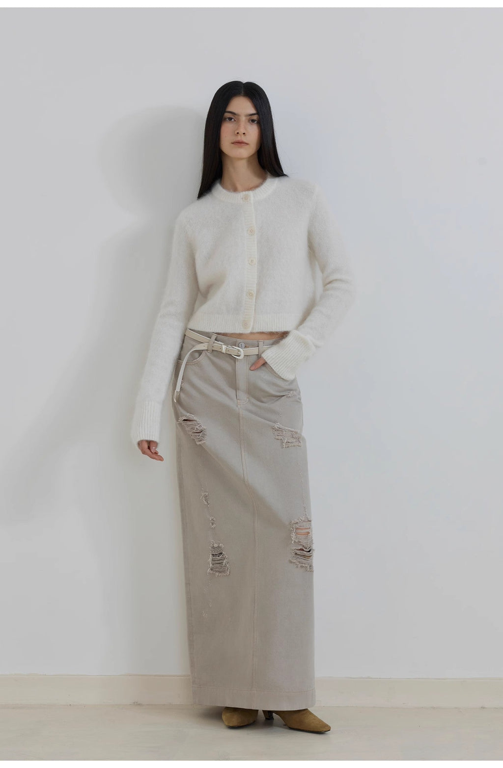 Relaxation Notes High-Proportion Mohair Knit Cardigan Women's Loose Short Round Neck Sweater Jacket