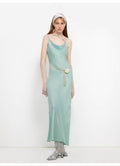 Island Riddle Glossy copper-ammonia silk satin light luxury swing collar slim fishtail suspender dress