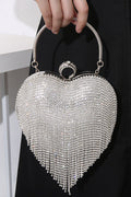 Luxury Heart Shape Rhinestones Tassel Evening Handbag