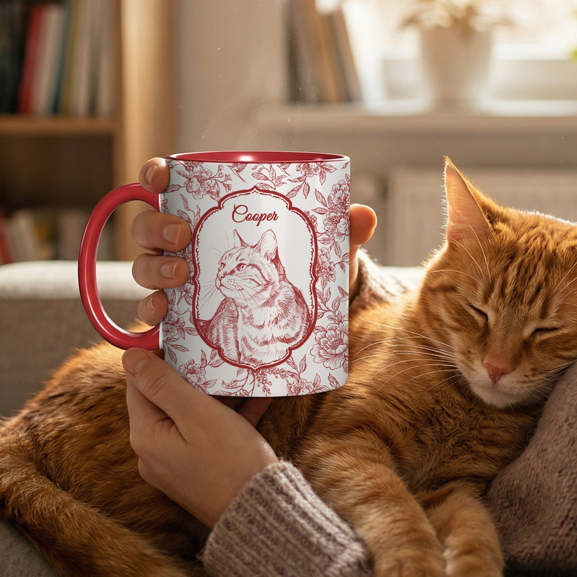 Personalizada Toile De Jouy Style Pet Photo 11 oz 15 oz Taza de Cerámica con Nombre Uso Diario Regalo de Cumpleaños para Amante de Mascotas