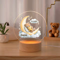 Personalizada Luna Estrellas Lindos Animales LED Luz de Noche con Nombre Fecha y Base de Madera Decoración de Guardería Cumpleaños Baby Shower Regalo para Niños