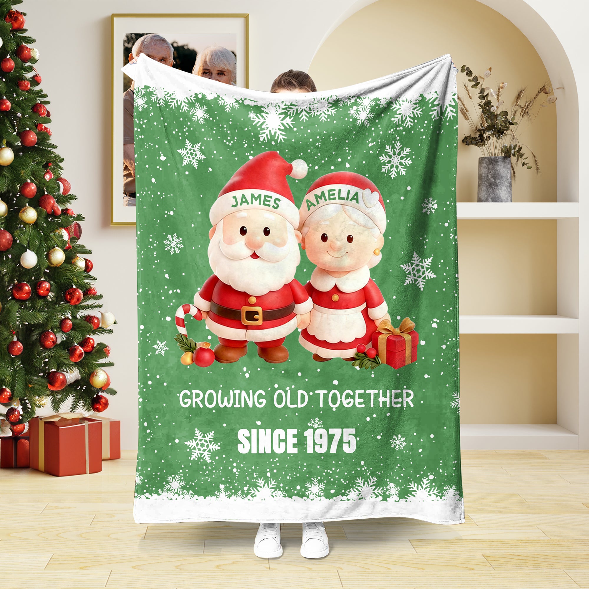 Personalizada Navidad Pareja Envejecer Juntos Manta Suave con Nombre Texto y Año Decoración del Hogar Regalo de Navidad para Pareja