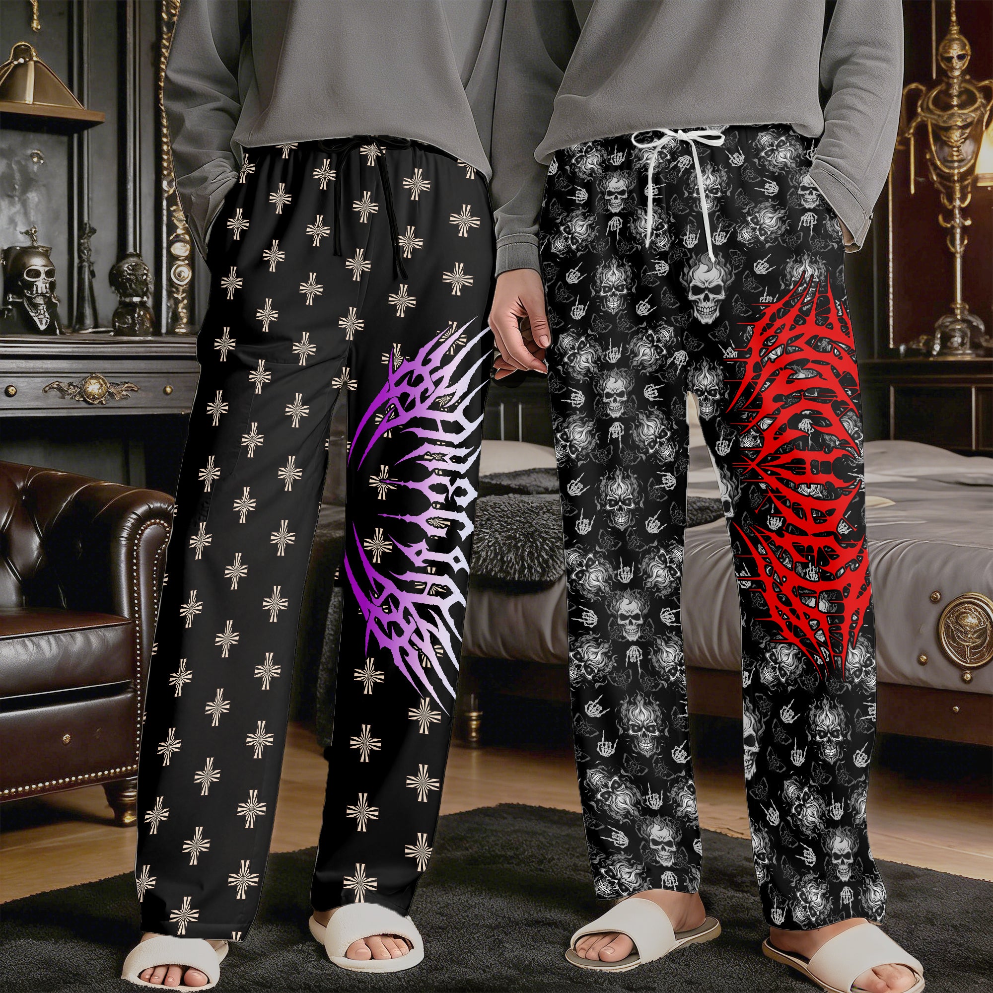 Personalizado Punk Metal Rock Style Pantalones largos de pijama con cordón y nombre Daily Wear Cumpleaños Regalo para Mujeres Hombres
