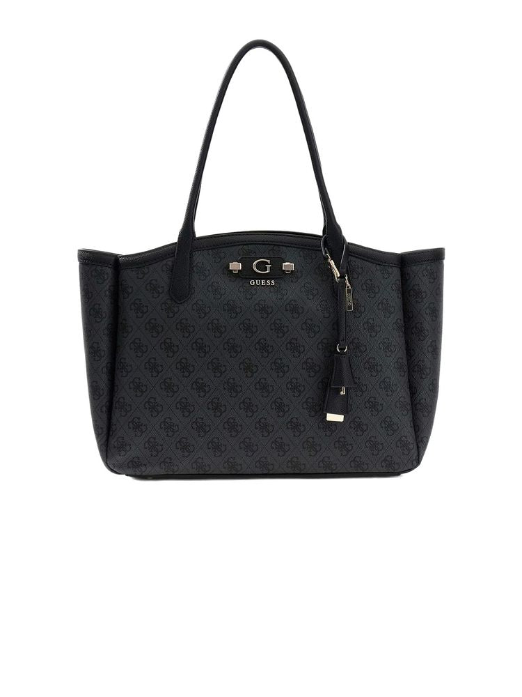 Guess Logo-Jacquard Polyurethane Tote Bag — Black