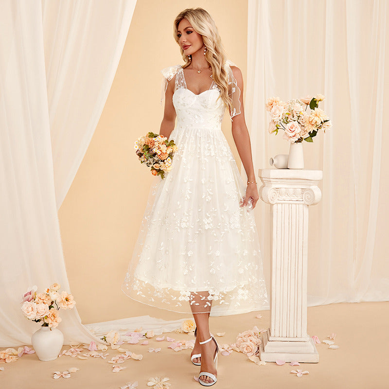 Bridal Wedding Dress White Sleeveless Short Sweetheart A-line Lace