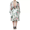 Women's White Silk Floral Print A-Line Midi Dress