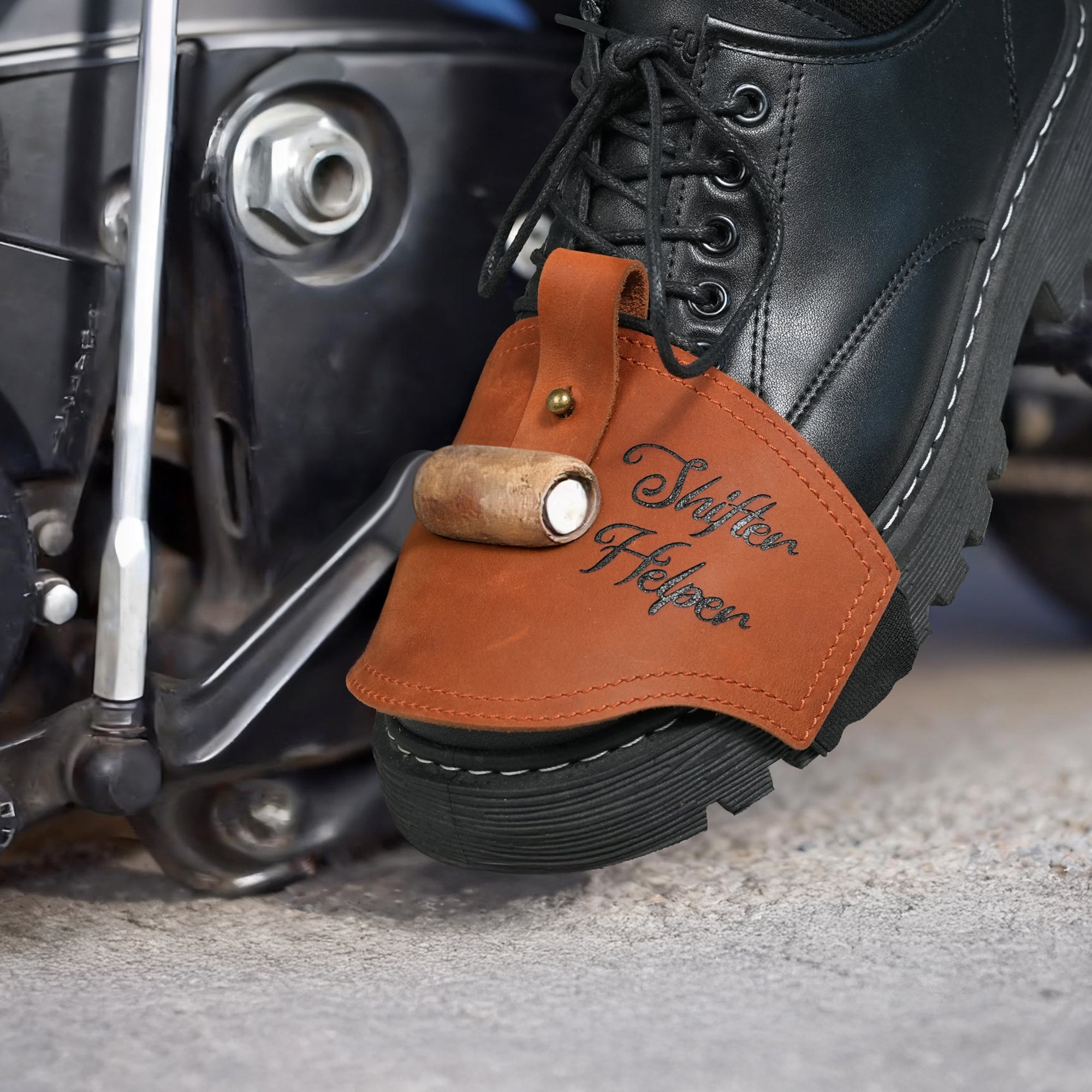 Protector de zapato de cuero genuino personalizado para la palanca de cambios de la motocicleta con texto o logotipo Regalo de cumpleaños y Navidad para motociclistas