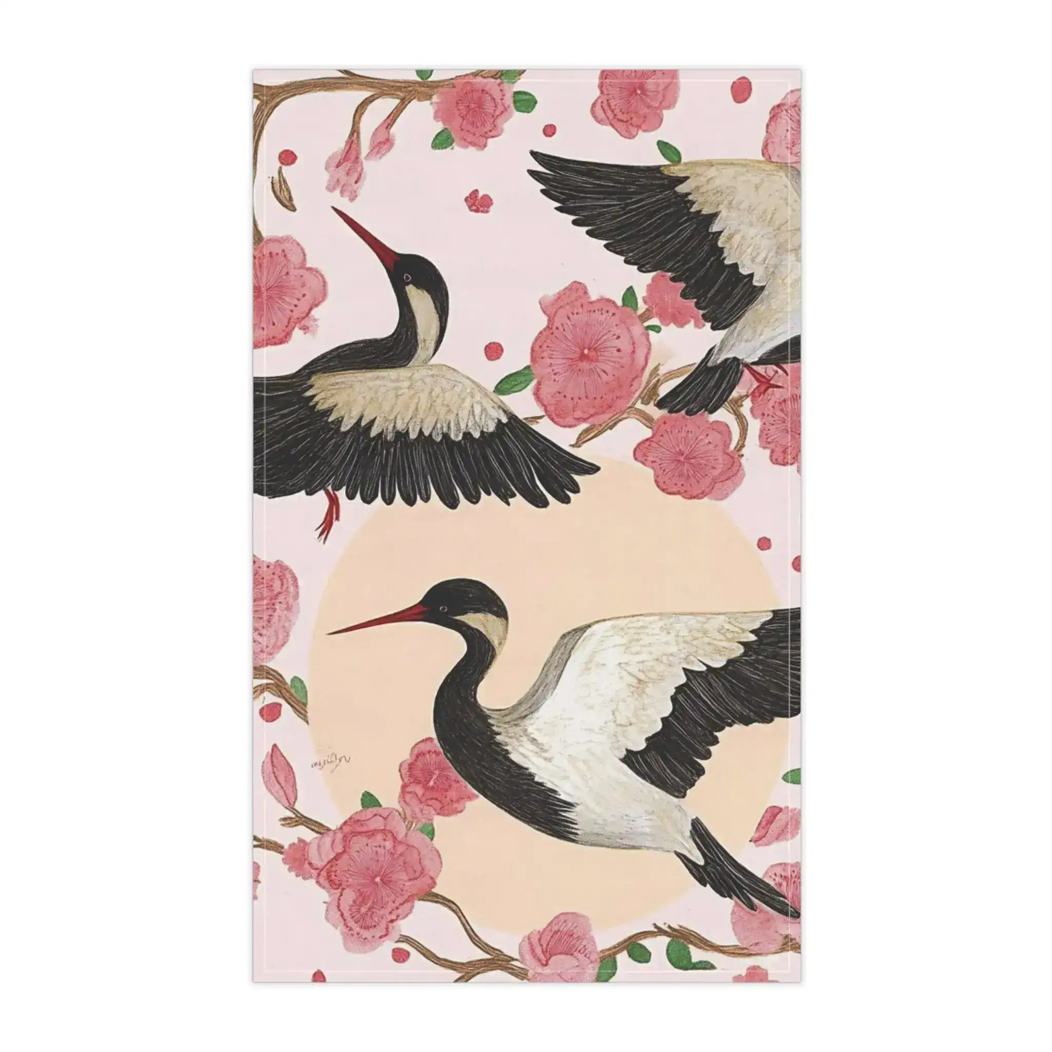 Elegant Crane and Blossom Kitchen Towel