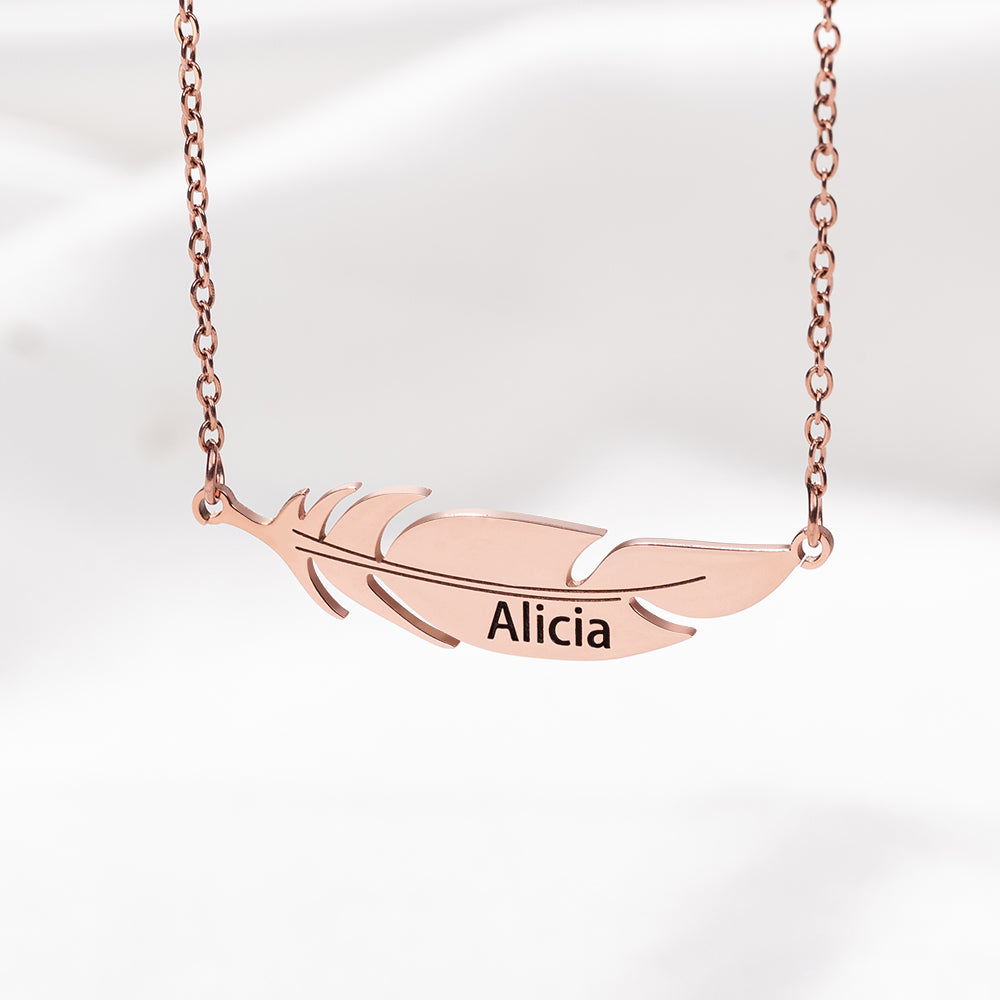 Collar personalizado de plumas de ángel con nombre Joyería conmemorativa Simpatía Regalo sentimental para mujeres Pérdida de un ser querido