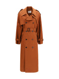 Saint Laurent Double-Breasted Belted Trench Coat — Orange