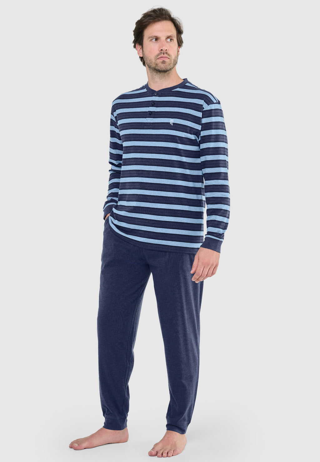 Pijama Hombre Largo Tapeta Algodón Punto Rayas - Marino 5583_39