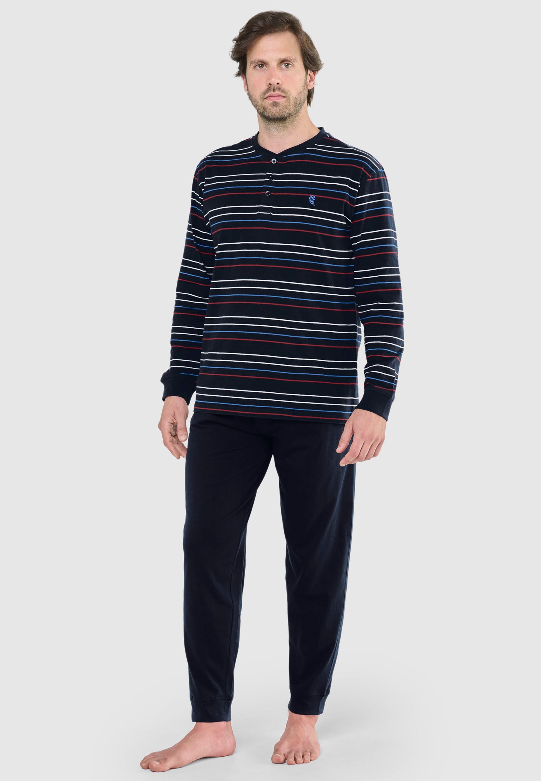 Pijama Hombre Largo Tapeta Algodón Punto Rayas - Marino 5585_39