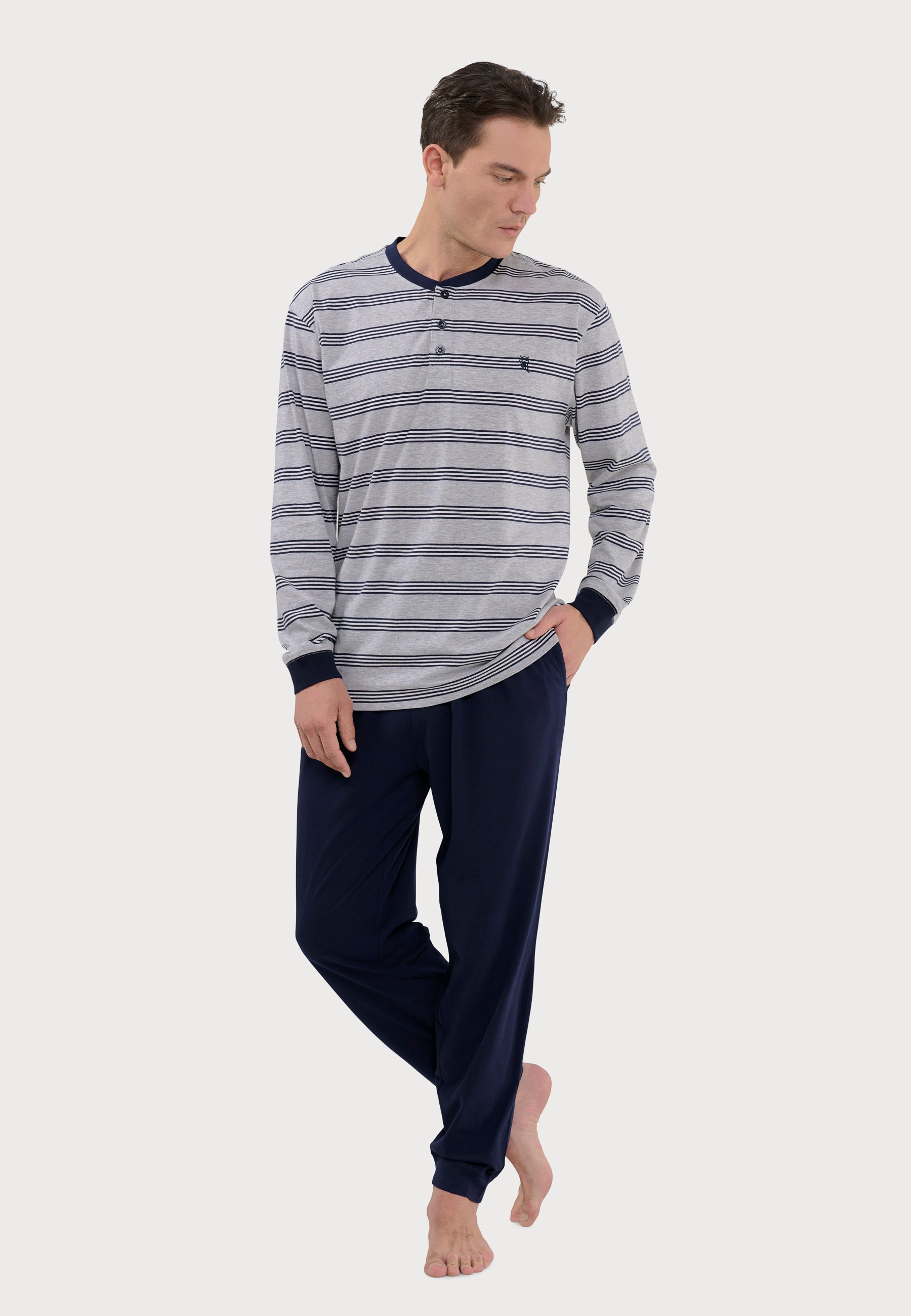 Pijama Hombre Largo Tapeta Algodón Punto Rayas - Gris 5590_20