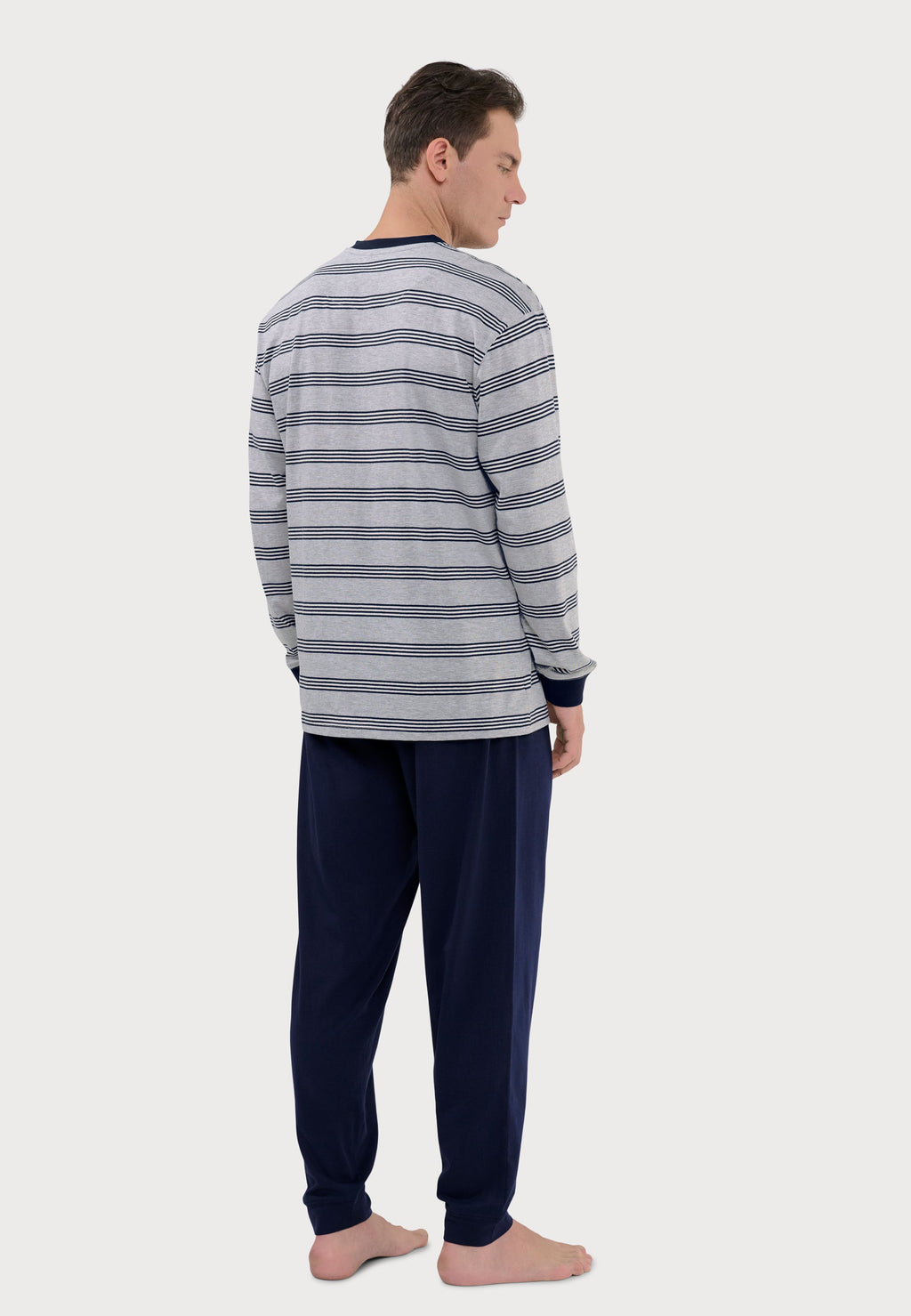 Pijama Hombre Largo Tapeta Algodón Punto Rayas - Gris 5590_20