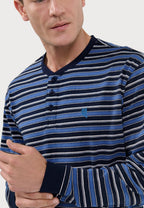 Pijama Hombre Largo Tapeta Algodón Punto Rayas - Azul 5591_39