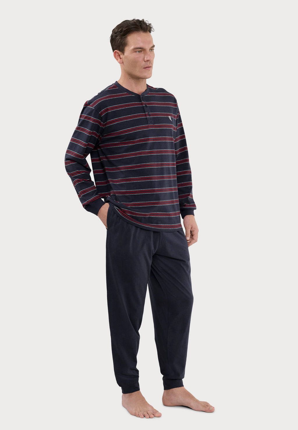 Pijama Hombre Largo Tapeta Algodón Punto Rayas - Azul 5592_39