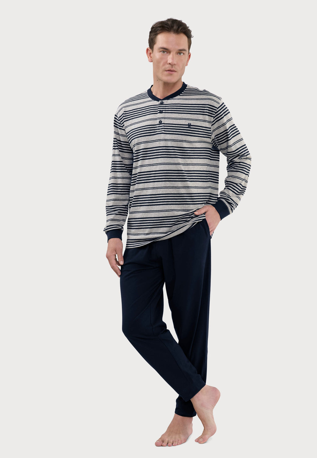 Pijama Hombre Largo Tapeta Algodón Punto Rayas - Gris 5594_20