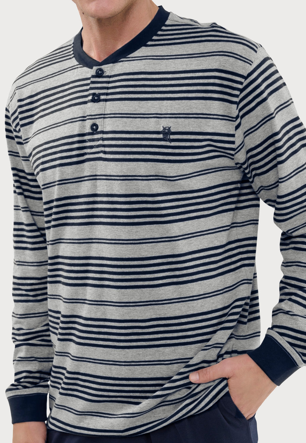 Pijama Hombre Largo Tapeta Algodón Punto Rayas - Gris 5594_20