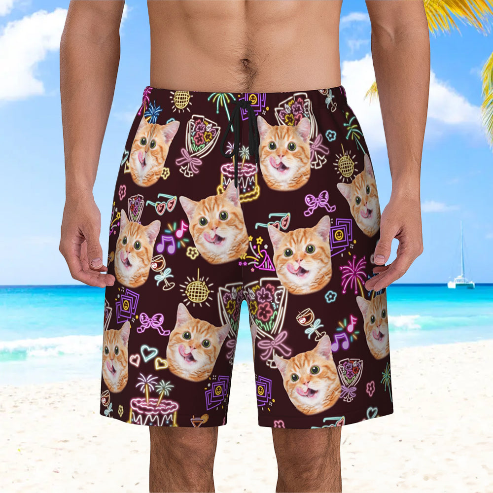 Personalizada Foto fluorescente Flamingo Coco árbol hawaiano Drawstring Bañador Viajes de verano Vacaciones esencial Cumpleaños Regalo para Hombres Adolescentes