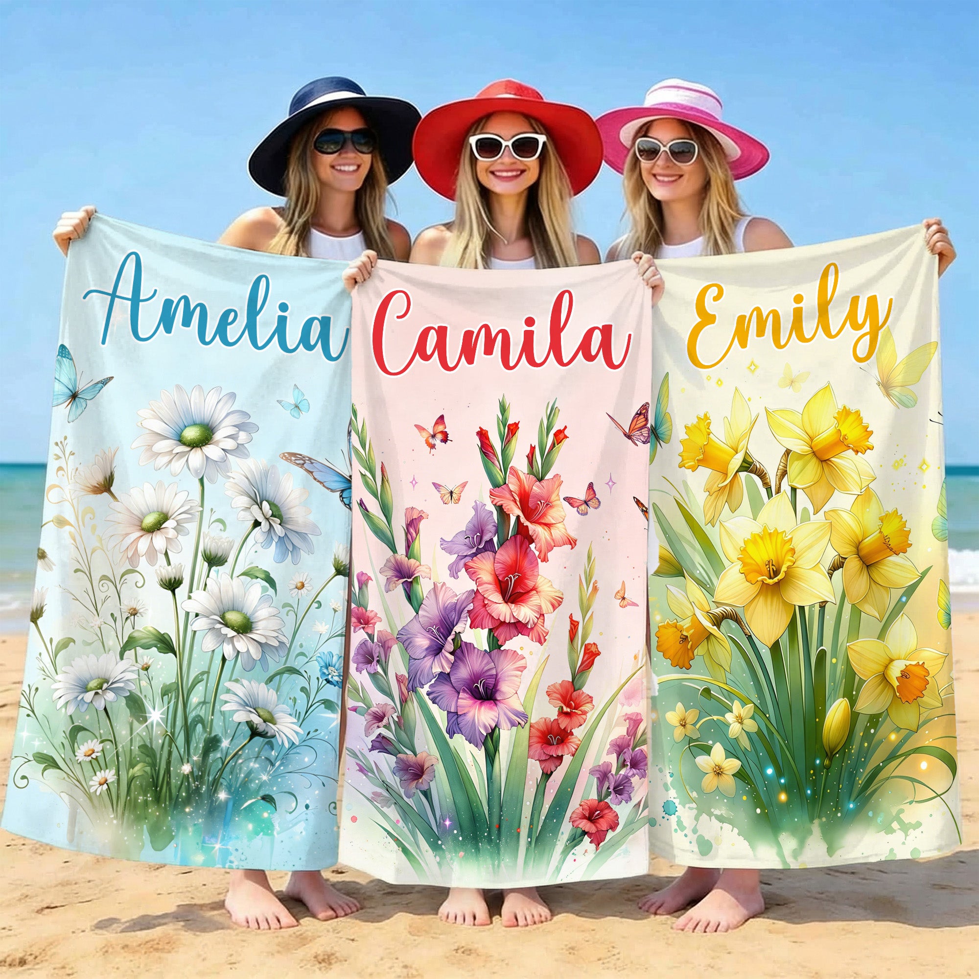 Personalizada Flor de Nacimiento Secado Rápido Toalla de Playa de Microfibra de Gran Tamaño con Nombre Esenciales de Viaje Regalo de Fiesta en la Playa para un Amigo de la Familia