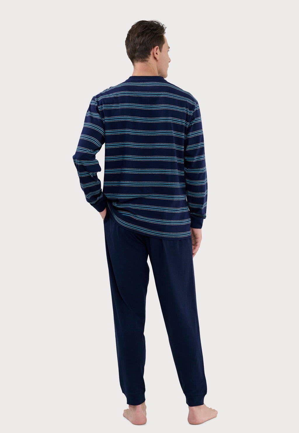 Pijama Hombre Largo Tapeta Algodón Punto Rayas - Azul 5597_39