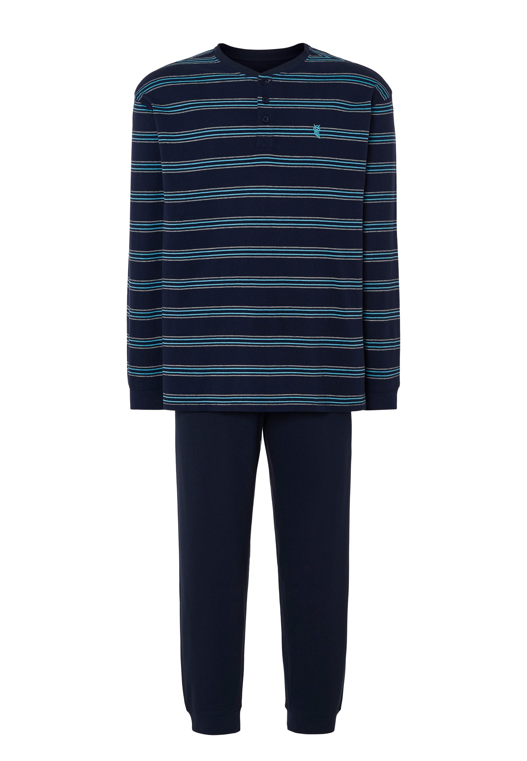 Pijama Hombre Largo Tapeta Algodón Punto Rayas - Azul 5597_39