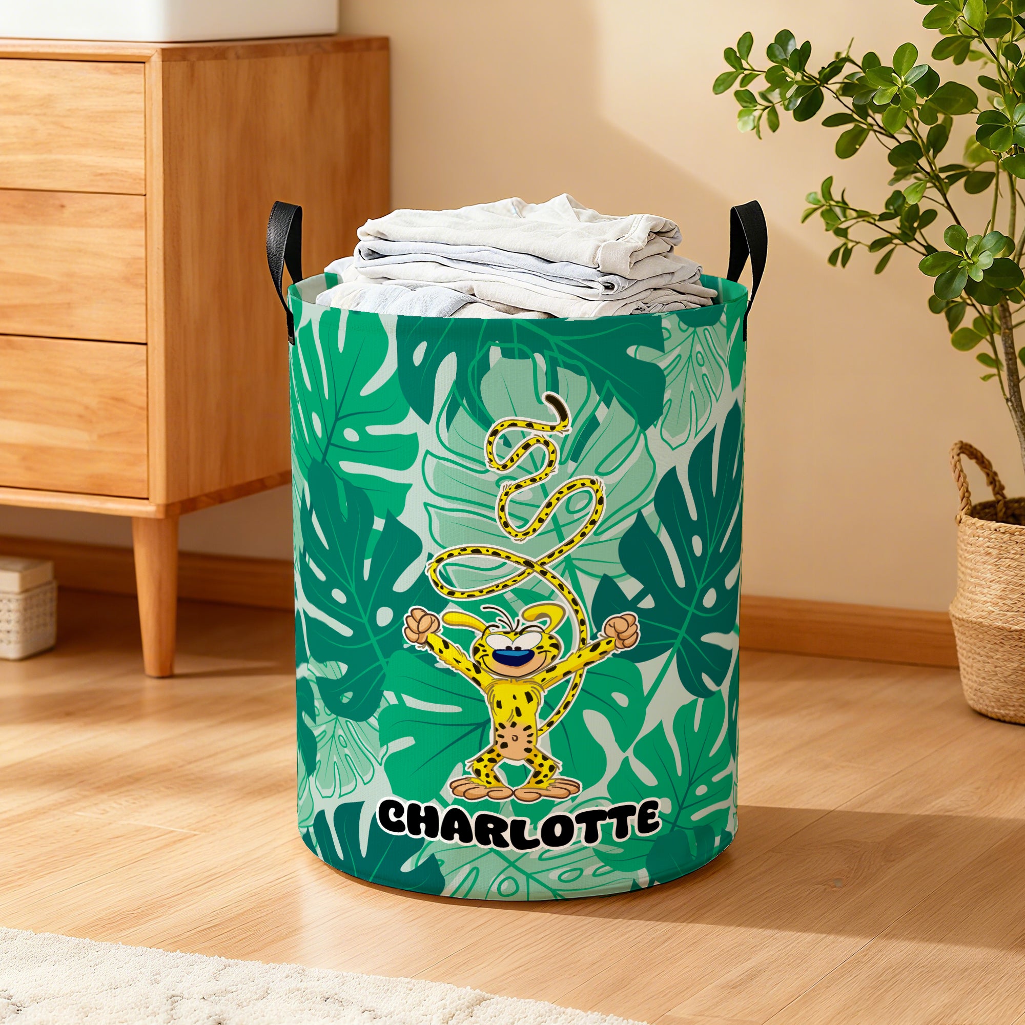 Cesta de almacenaje grande personalizada Marsupilami de cola larga con nombre Regalo de inauguración de la casa para amigos | Callie × Marsupilami