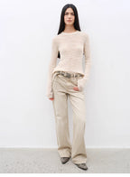 Flare Mark Retro all-season slim-fit versatile floor-length washed flared jeans