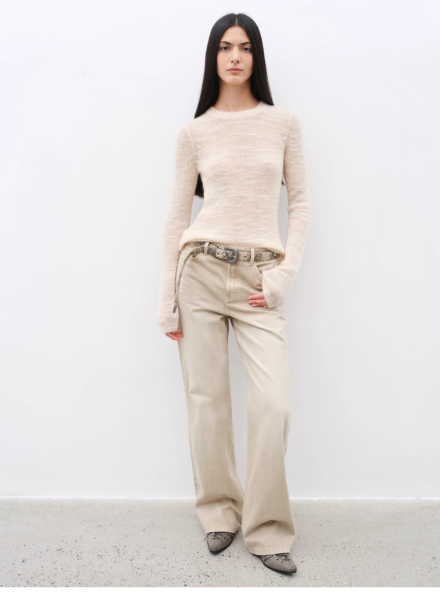 Flare Mark Retro all-season slim-fit versatile floor-length washed flared jeans