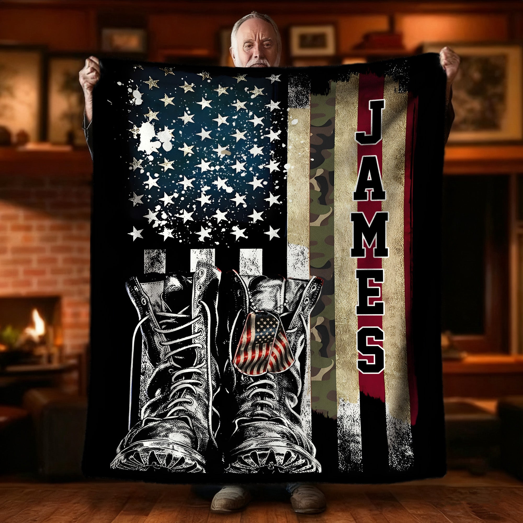 Bandera Americana Personalizada Manta Suave con Nombre Día de los Veteranos Día del Padre Regalo de Cumpleaños para Soldados Patriotas