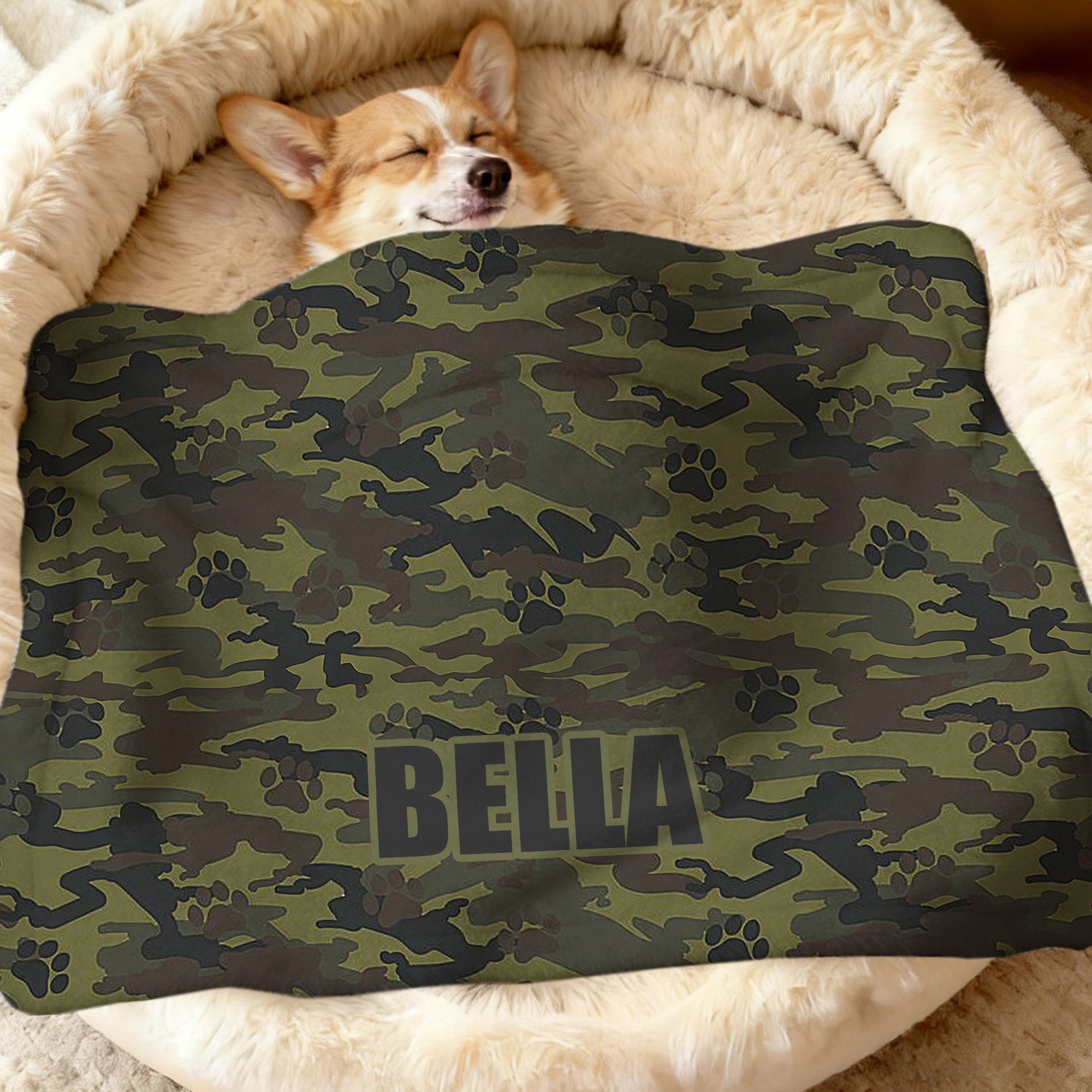 Personalizado Camuflaje Paw Print Suave manta para mascotas con nombre Decoración del hogar Cumpleaños Adopción Aniversario Regalo para los dueños de mascotas