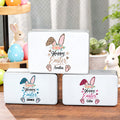 Conejito de Pascua con orejas de leopardo personalizado Lata de galletas de metal con nombre Regalo de Pascua para niños Familia Amigos