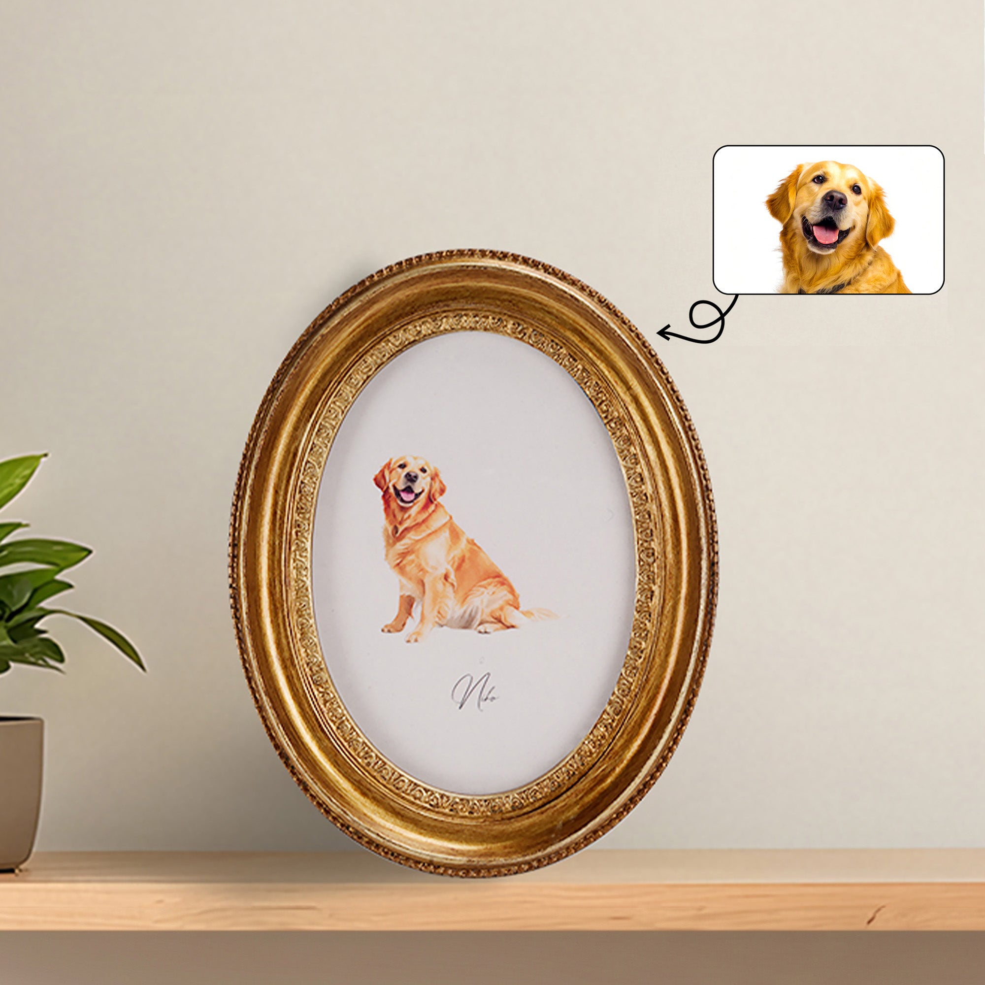 Marco ovalado personalizado con retrato de mascota en acuarela y nombre Decoración para el hogar Regalo conmemorativo para los amantes de las mascotas