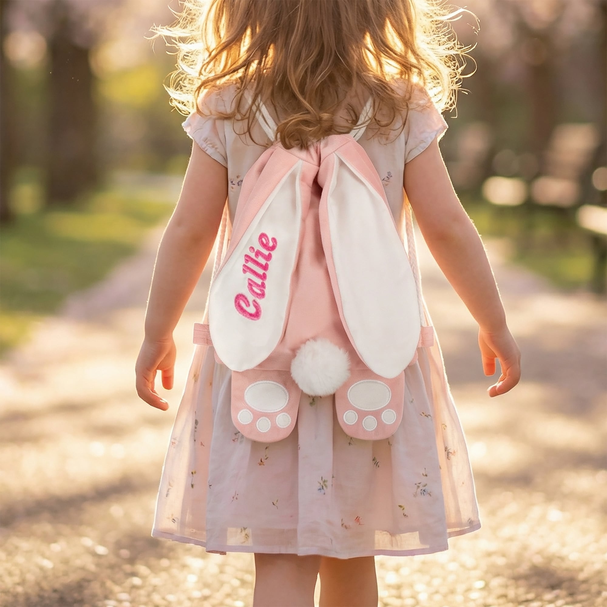 Conejito de Pascua personalizado Mochila de cordón multicolor con nombre bordado y cola Huevos de caza Fiesta de Pascua Regalo para niños