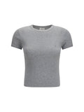 Saint Laurent Embroidered Logo Cotton T-Shirt — Gray