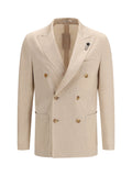 Lardini Double-Breasted Cotton Blazer — Beige