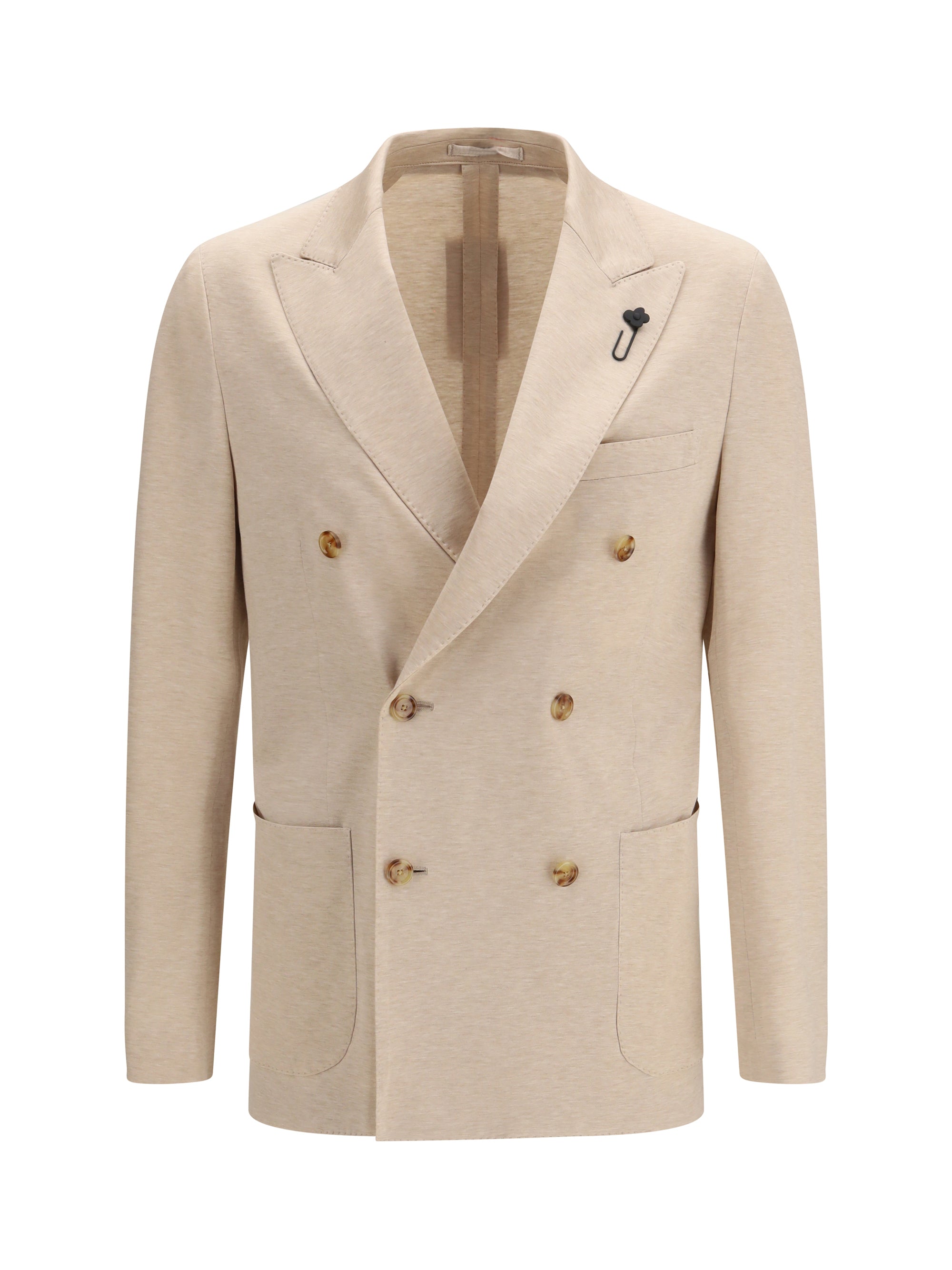 Lardini Double-Breasted Cotton Blazer — Beige