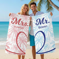 Toalla de playa con nombre Personalizada Palma Medio Corazón Secado Rápido Suave Sobredimensionada Piscina de Verano Fiesta en la Playa Cumpleaños Regalo para Pareja