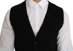 Men's Black Cotton Dress Woven Waistcoat