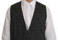 Men's Gray Wool Staff Checkered Stretch Vest Clothing