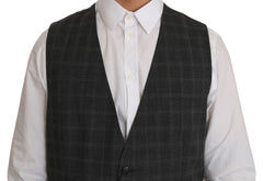 Men's Gray Wool Staff Checkered Stretch Vest Clothing