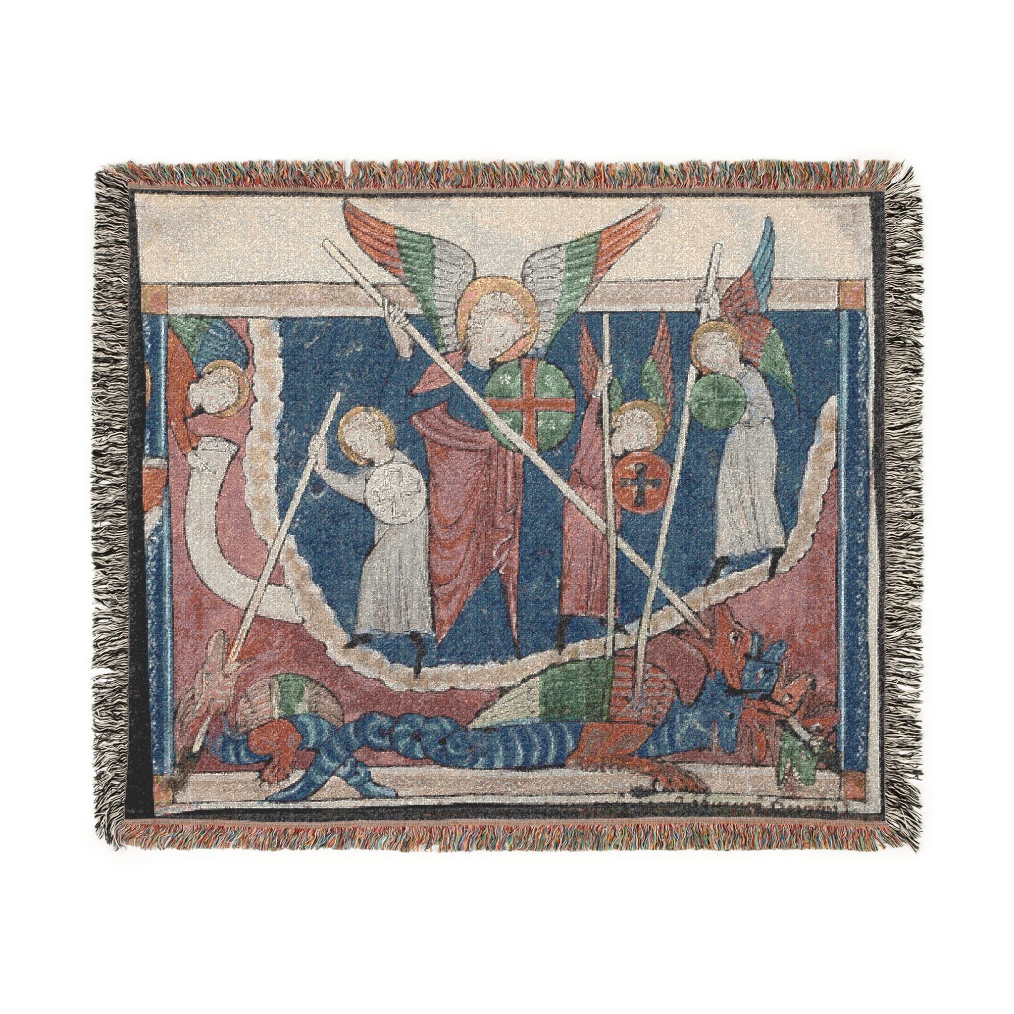 Miniature from a Manuscript of the Apocalypse: The War in Heaven Woven Throw Blanket