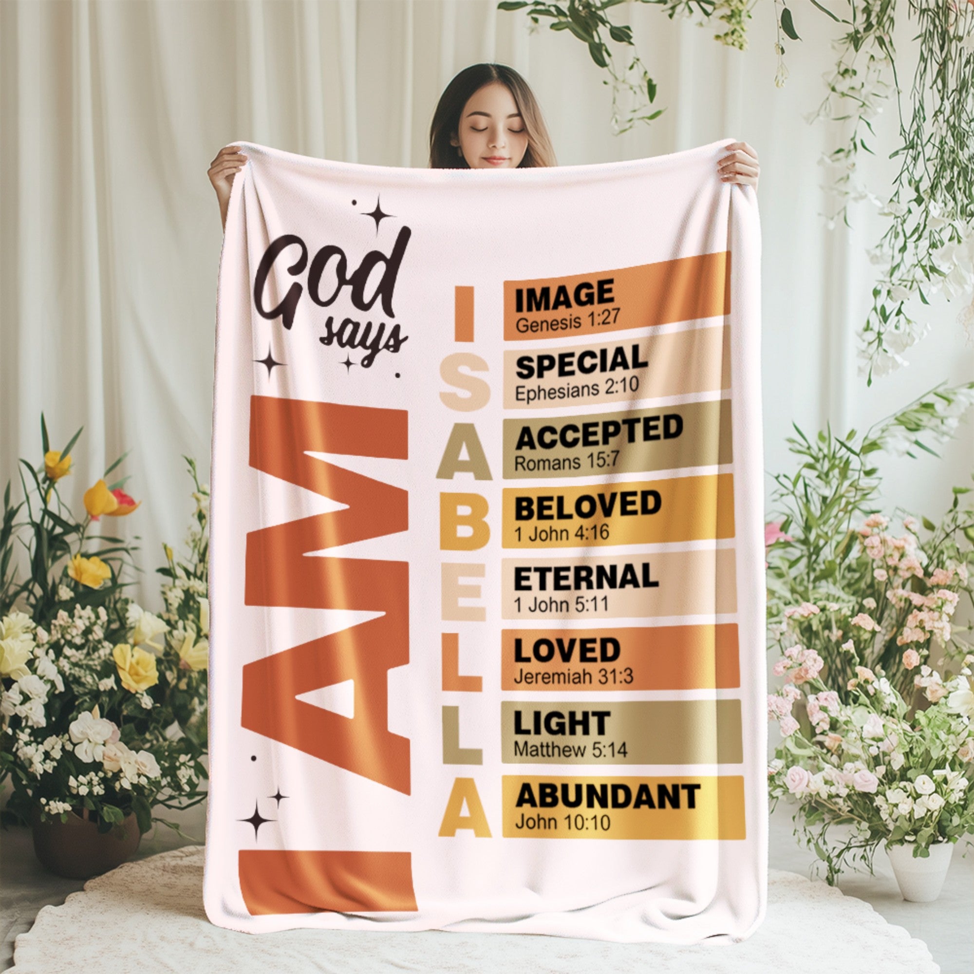 Personalizado Dios dice versículo de la Biblia Suave manta con nombre Decoración para el hogar Cumpleaños Regalo de Navidad para la familia Amigos Cristianos