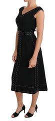 Women's Black Wool Stretch A-Line Sheath Dress