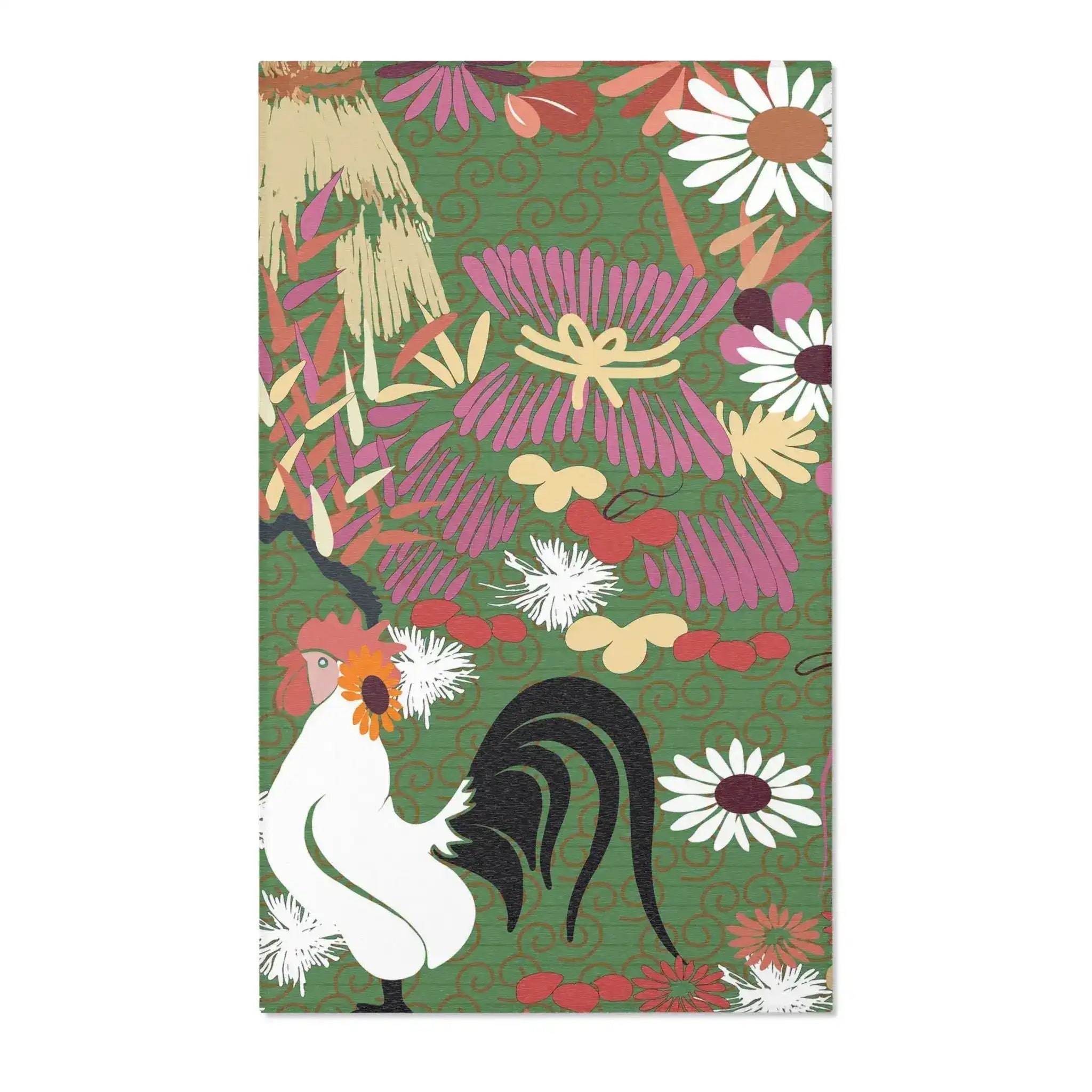 Rooster in Blooming Garden Accent Rug